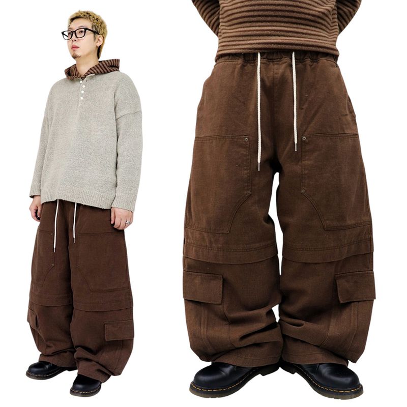 Wide Peach-Finish Double-Knee Balloon Pants