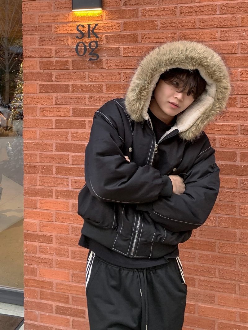 Raccoon-Trim Paneled Puffer Jacket with Fur Lining