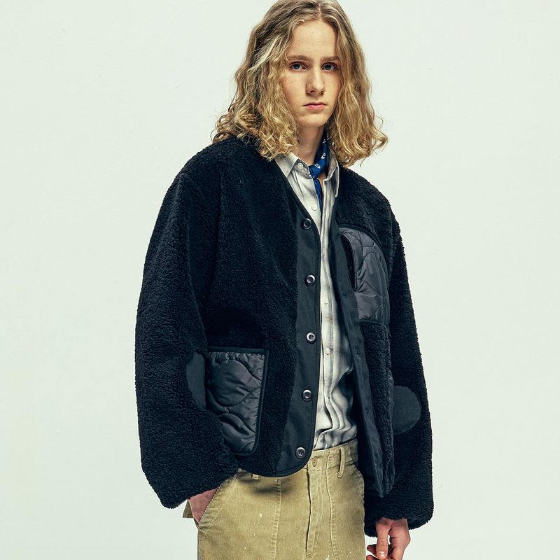 reversible quilted & fleece liner jacket black
