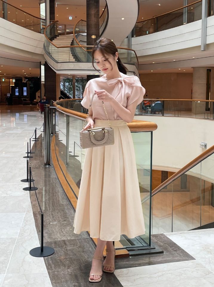 Cellua Pleated Flare Long Skirt
