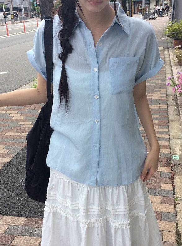 anyonemore（エニーワンモアー）の「Mame One Pocket Roll-Up Short Sleeve Collar Over Shirt（Tops）」