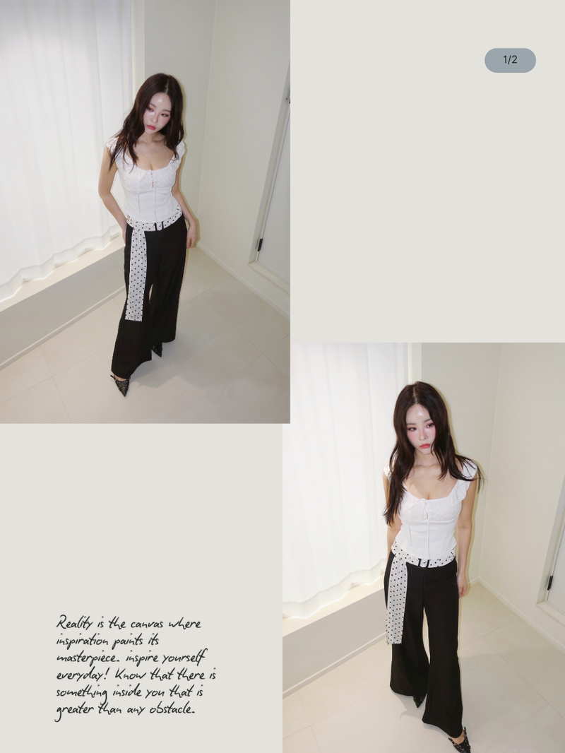 Dot Scarf Belt Long Slacks Pants