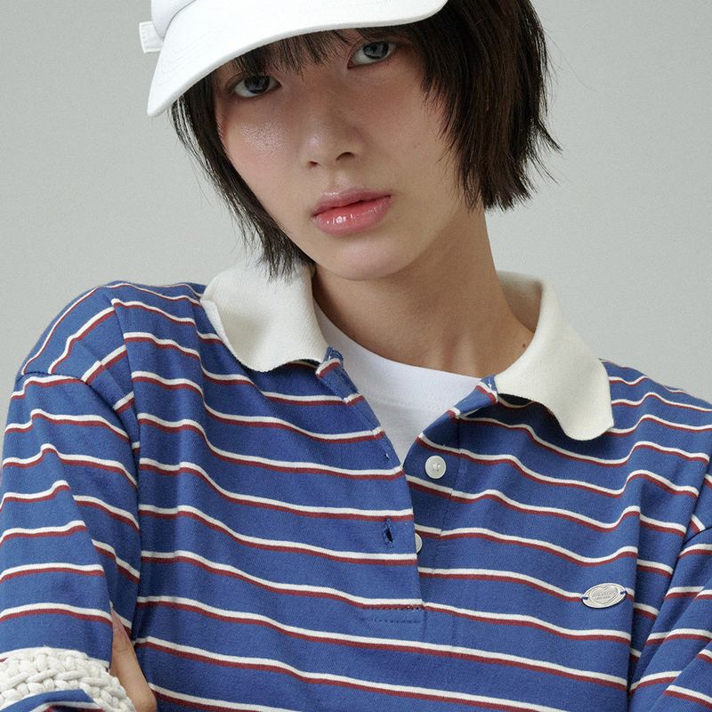 STRIPE COLLAR T-SHIRT (Blue)