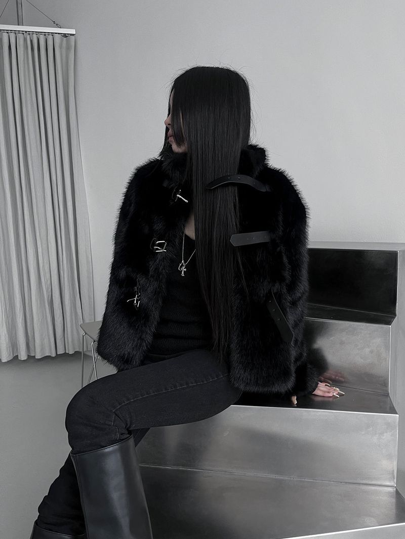 black buckle fur jacket