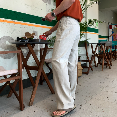 Ever Ice Linen Back Banding Wide Slacks
