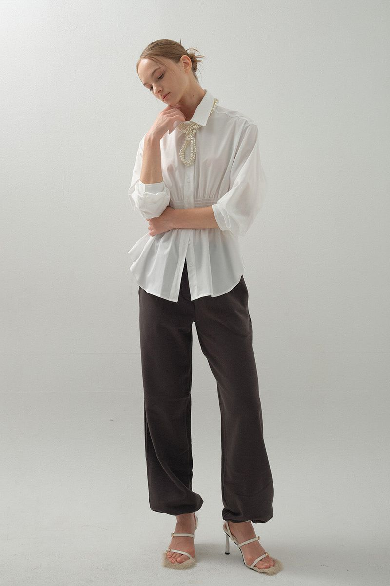 Curve Waist Stretch Shirt_White