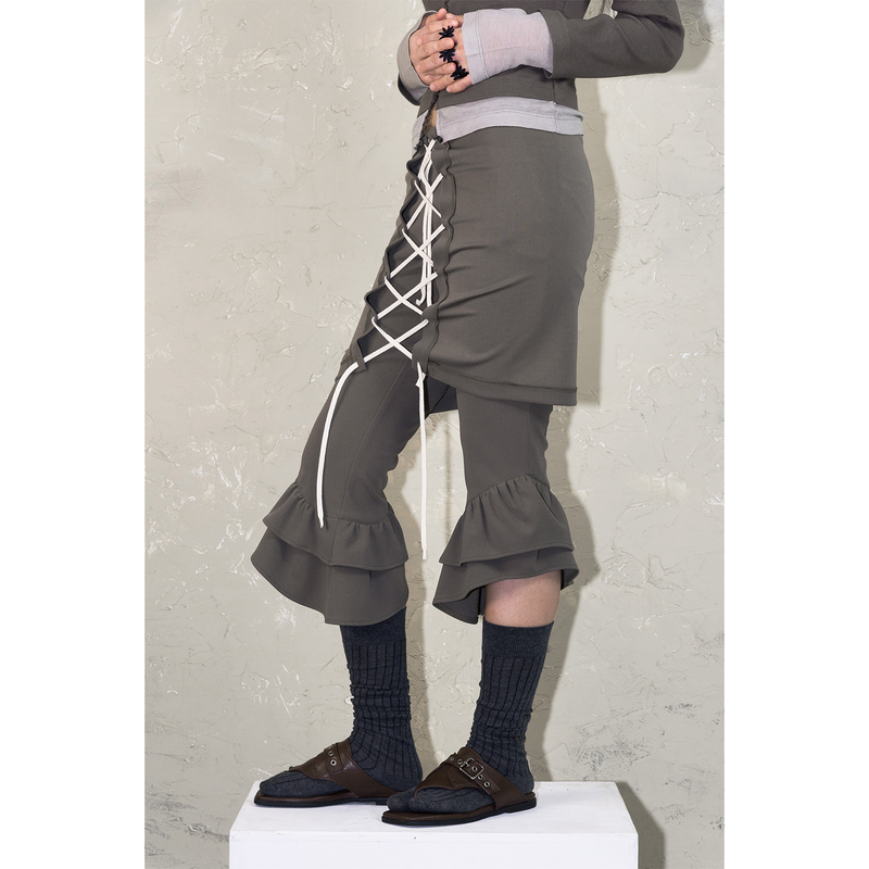 LACE-UP CONVERTIBLE JUMPSUIT: KHAKI