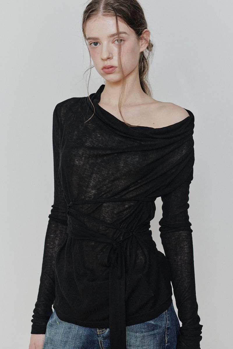 LILY COWL RIBBON TOP black