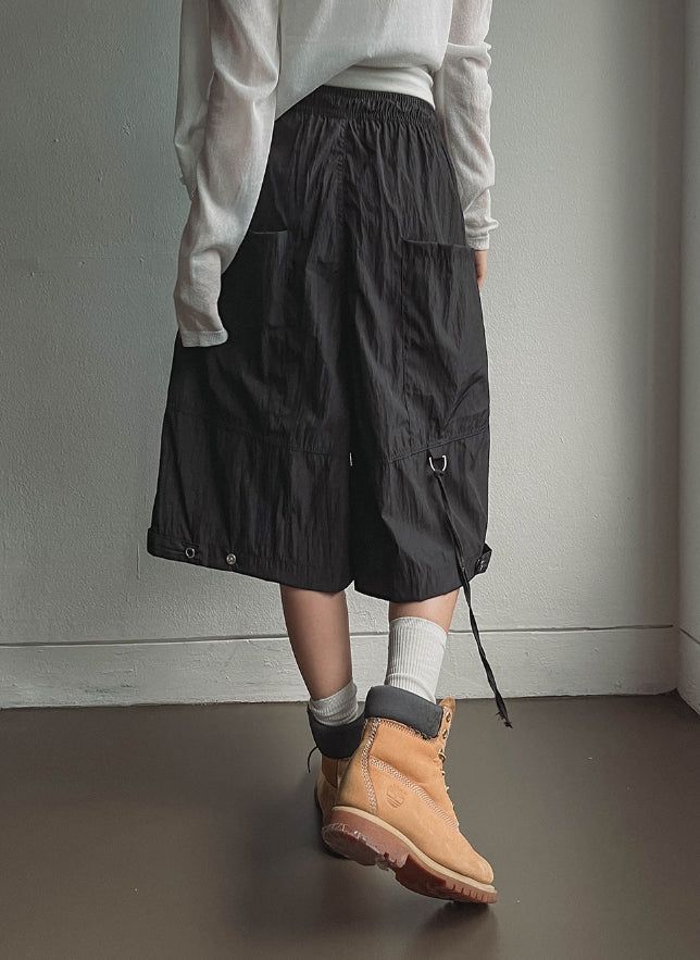 Multi-pocket D-ring Nylon Bermuda Pants