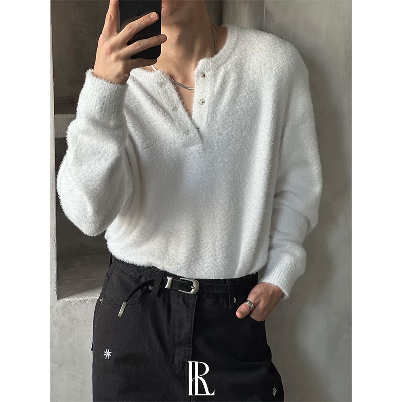  [PREMIUM][MADE] Angora hair henry neck knit(3color)