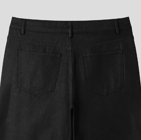 Canto Coated Black Denim Wide Pants