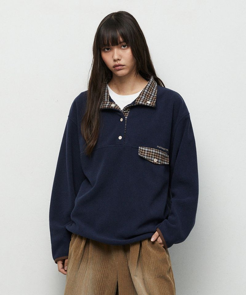 mahagrid(マハグリッド)の「CHECK FLEECE ANORAK_NAVY(Jackets/Outerwear)」