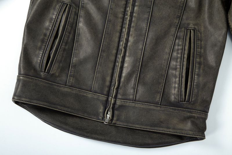 BIKER WASHING LEATHER JAKET L1 (KHAKI)