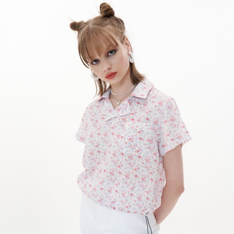 Crop Shirt [White Flower]