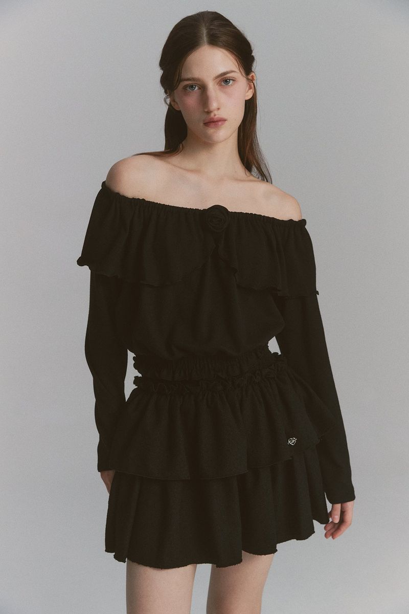 Tulip Off Shoulder Top Black