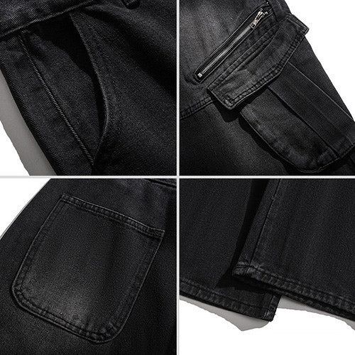 Ford Diagonal Zipper Cargo Wide Denim Pants (DP37657)