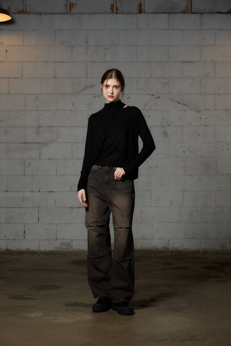 AKARI PPINTUCK DENIM PANTS / BLACK