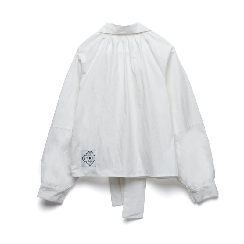 [LINE] Neck Shirring Tie Blouse
