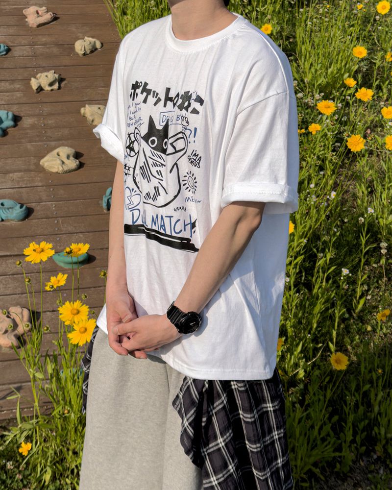 Niporu Cat Graphic Oversized Short Sleeve