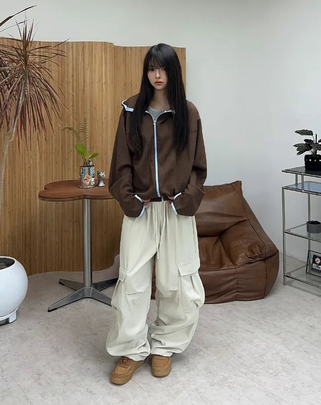 Eto Waffle Color Matching Hood Zip-Up