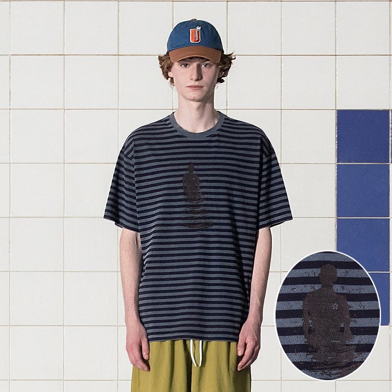 UNALLOYED(アナロイド)の「PIGMENT STRIPE T SHIRT / CHARCOAL(Tops)」