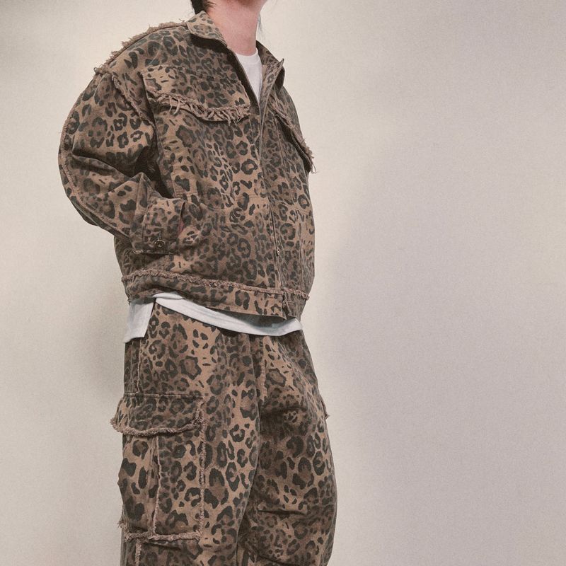 leopard grunge trucker jacket_beige