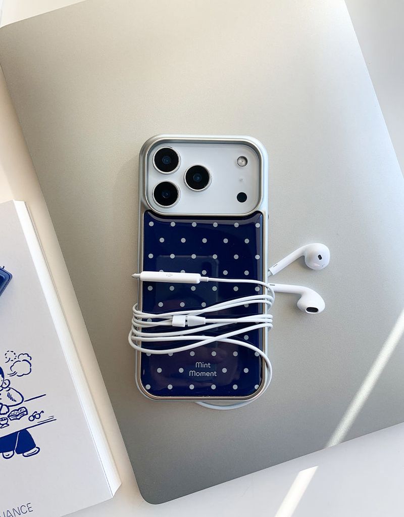 [MADE]ネイビードット シルバーエポキシバンパー iPhoneケース