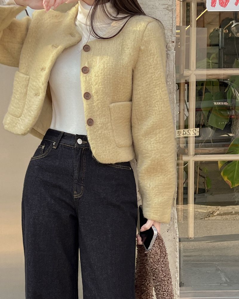 Fleece wide denim pants