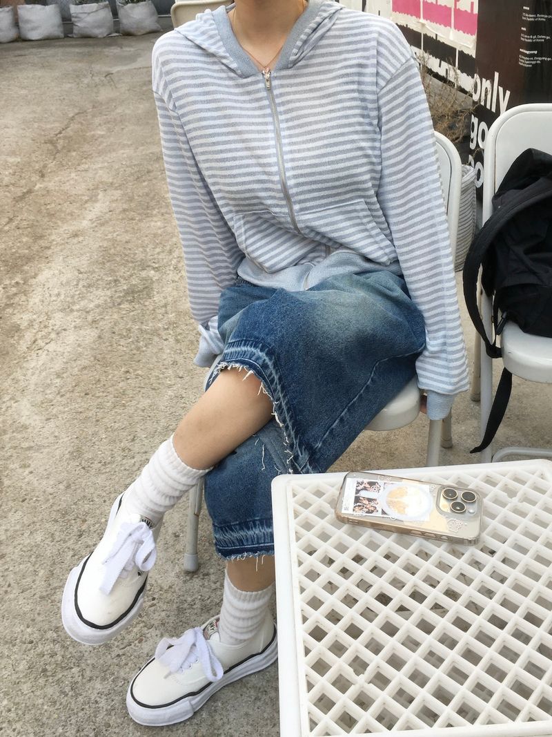 Stripe Summer Boucle Hood Zip-Up (3c)  
