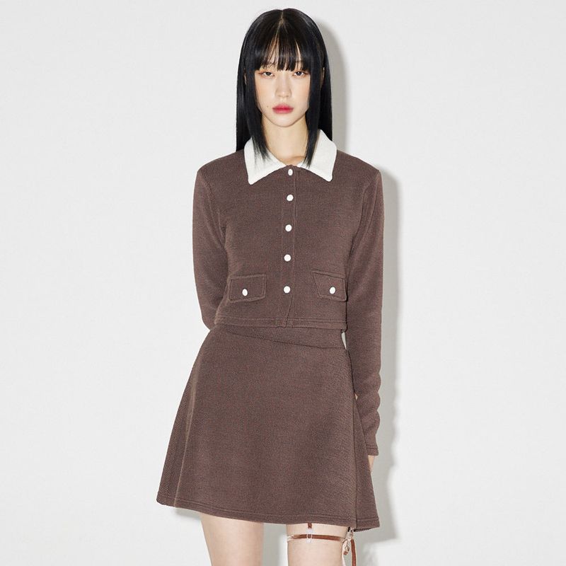 ヘイリーカラーニットカーディガン / Haley Collar Knit Cardigan [BROWN]