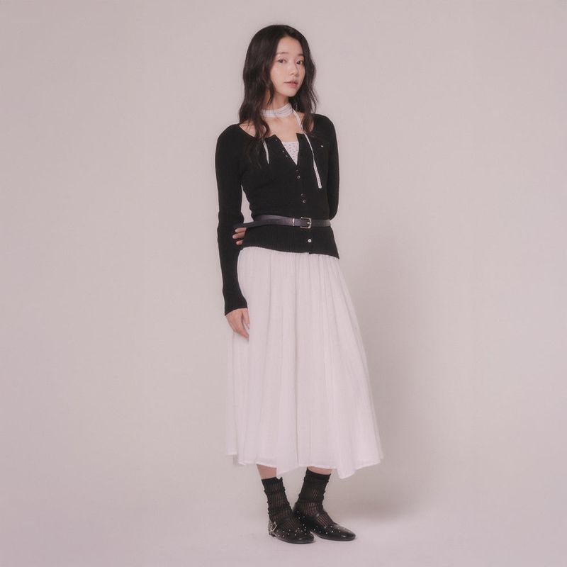 mellotory(メロートリー)の「SLIM KNIT CARDIGAN (BLACK)(Tops)」