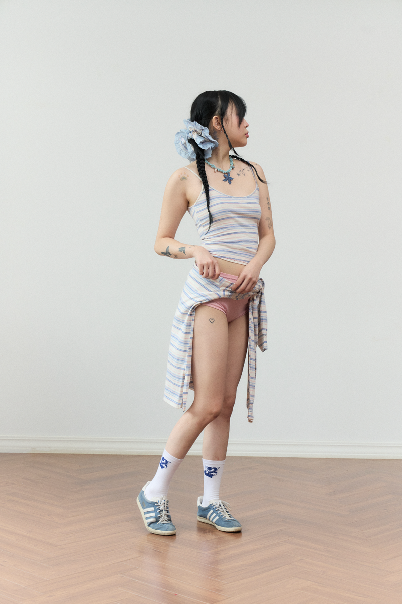 stripe sleeveless blue