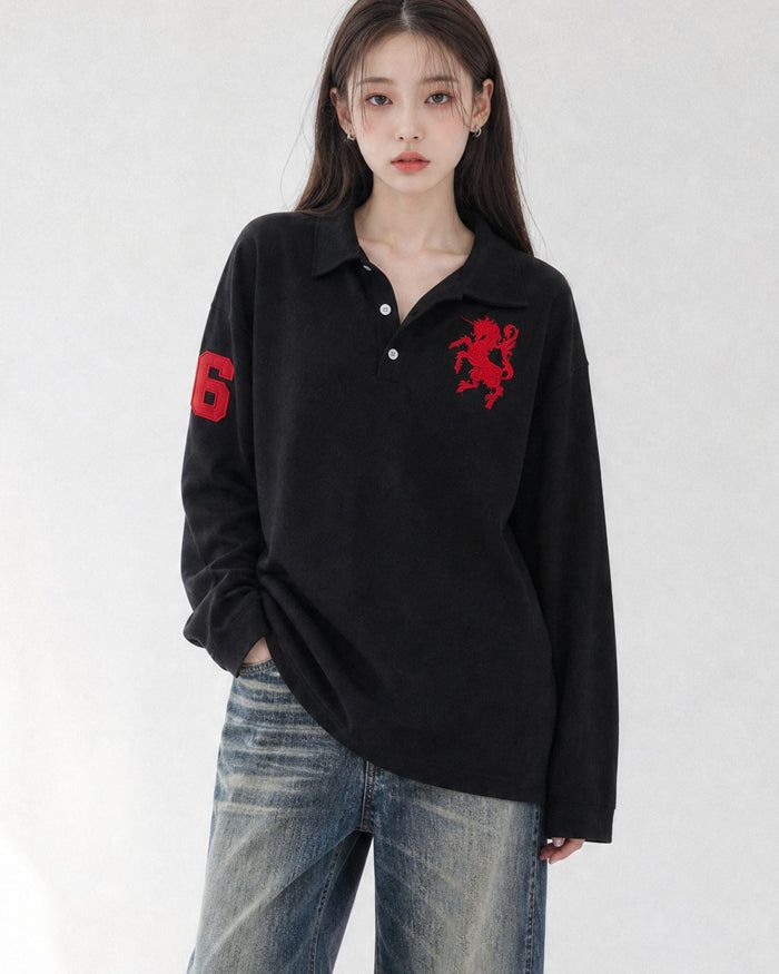 KIXI（キッシー）の「(UNISEX)ホース ピーケー カラー ロングスリーブ（トップス）」