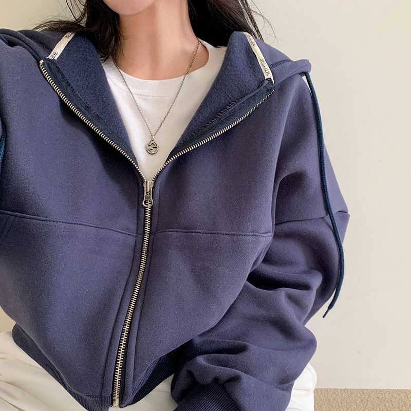 [Bellide made] embroidery napping hood zip-up