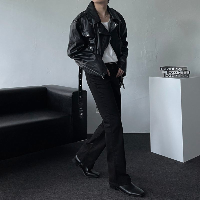 Leather Cropped Trench Jacket (DP738144678784)