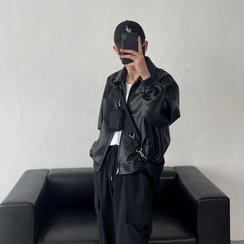 UI leather cropped jacket