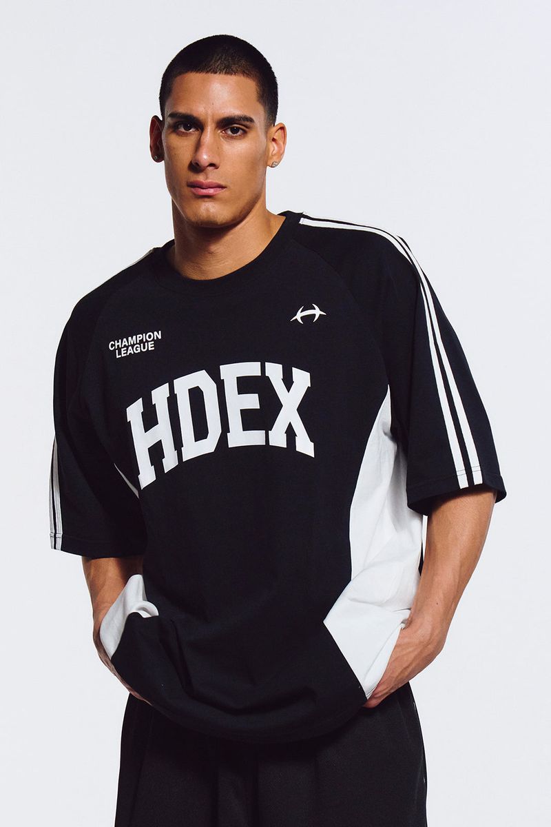 Side Color Block Short Sleeve Black