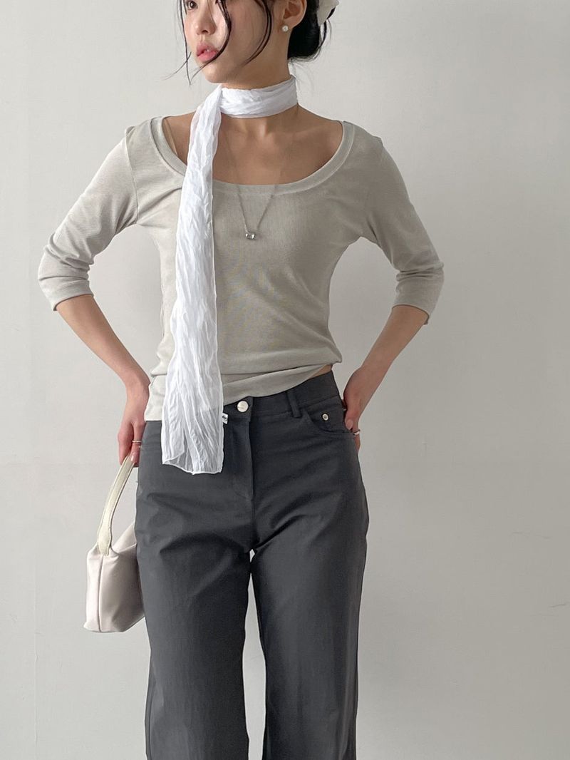 INCHANT ME(インチャントミー)の「Ribbed Deep U-Neck Crop T-Shirt(Tops)」