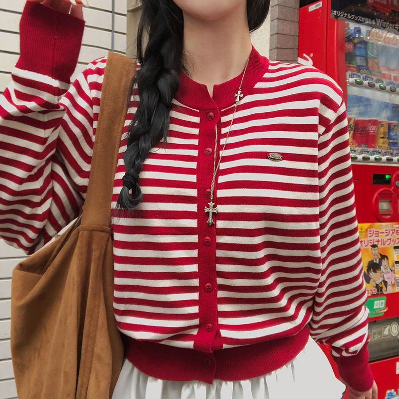 [BELLIDE MADE] Lucky, round stripe cardigan