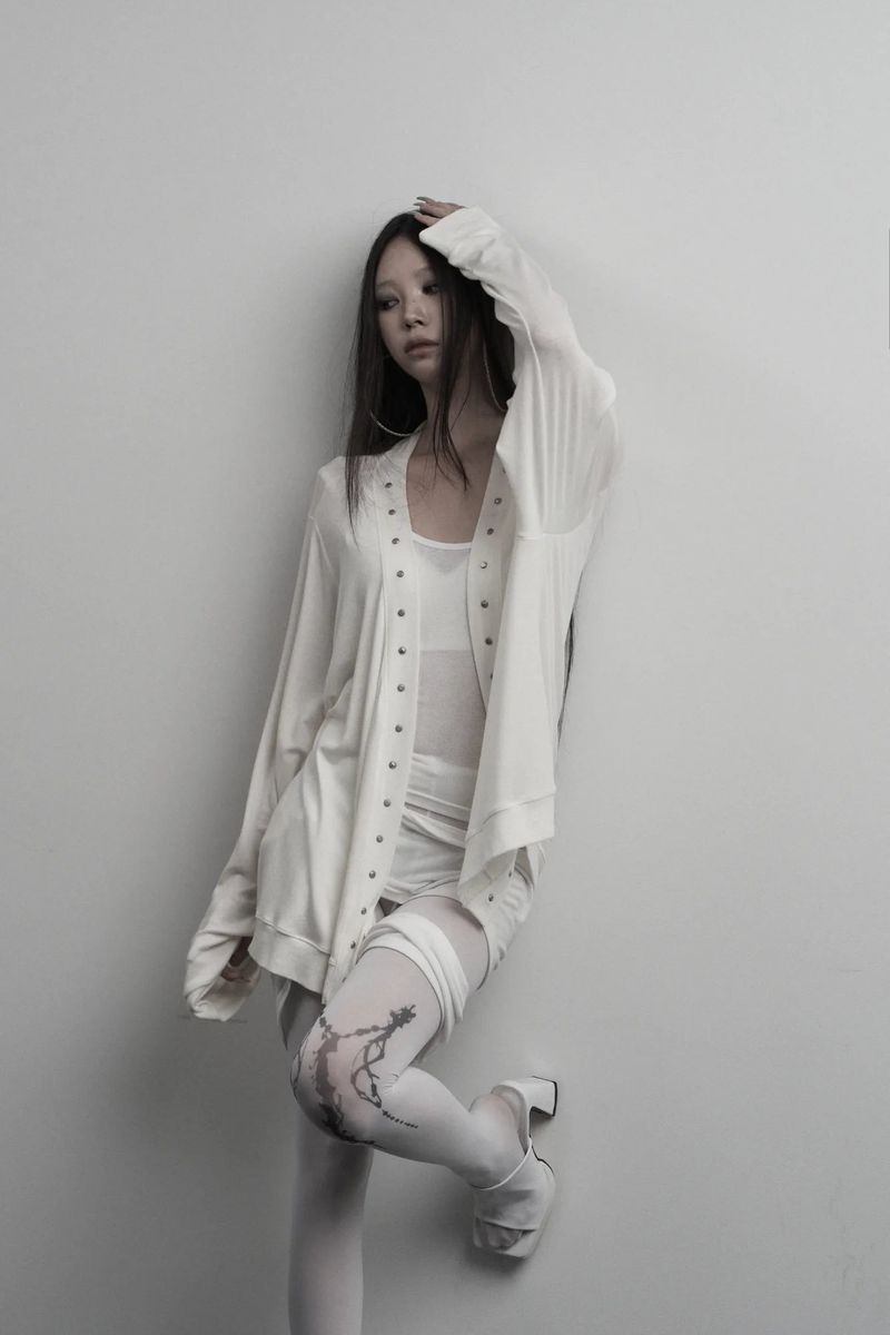 [label] wool rivet overfit open cardigan (ivory)