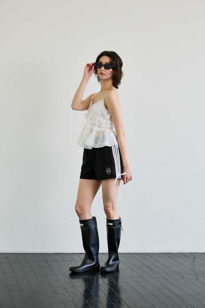 RIBBON JERSEY TRACK MICRO SHORTS / BLACK