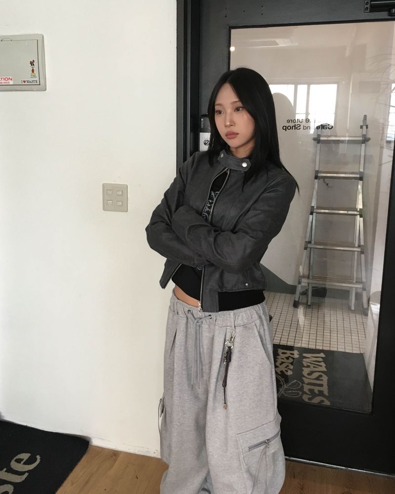 Crack leather jacket