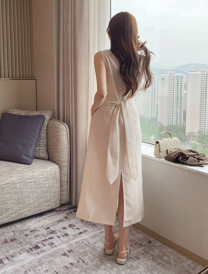 Gelad Linen Side Wrap Sleeveless Long One Piece