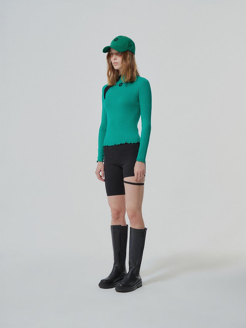 FLOWER EMBROIDERY TWO TONE LONG SLEEVE (2 COLOR)