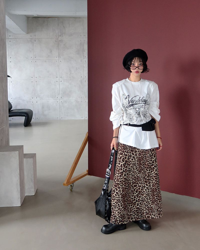 leopard leopard print maxi long skirt
