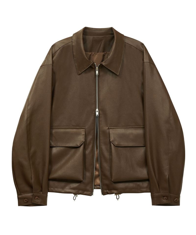 86-IRO086 single collar neck leather jacket
