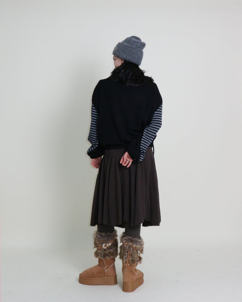 Hakata Stripe Coloring String Knitwear Zip-Up