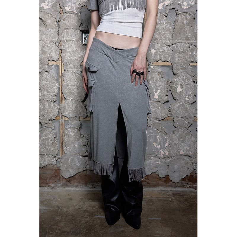 V-WAIST FRINGE SLIT SKIRT 