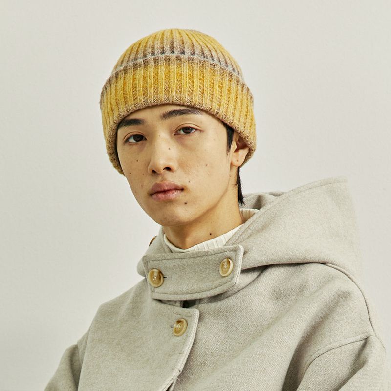 WOOL BLENDED KNIT GRADATION BEANIE YELLOW