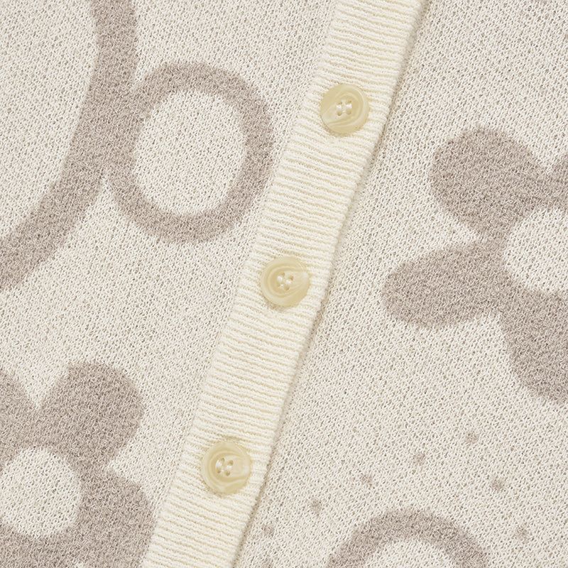 CHERRY JACQUARD PATTERN SHORT SLEEVE CARDIGAN [IVORY]